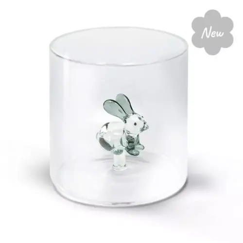 Wd Lifestyle -  Bicchiere in vetro borosilicato con Decoro Coniglio