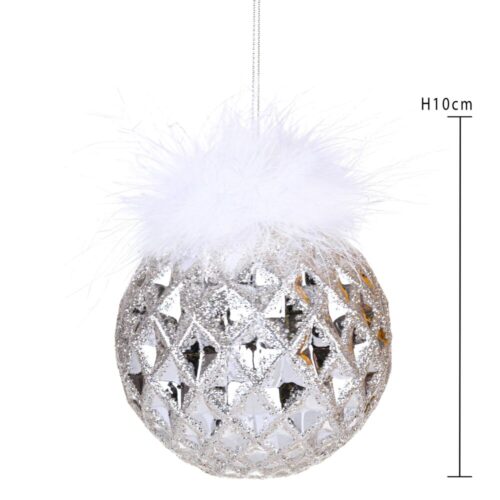 Alternative view of Natale - Palla a rombi  in vetro con piume da appendere