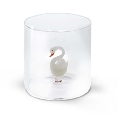 Wd Lifestyle -  Bicchiere in vetro borosilicato con Decoro Cigno