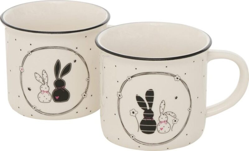 Magnus Home - Mug in Porcellana 180 ml – Decoro Coppia di Coniglietti Bianco e Nero