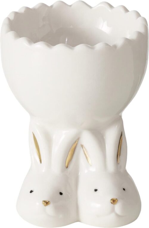 Magnus Home - Portauovo in Porcellana Bianca con Decoro Coniglietti