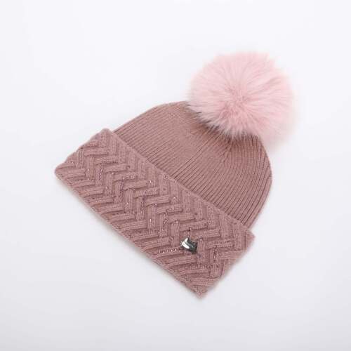 Mimi Muà - Berretto con Strass a Zig Zag e Pon Pon – Rosa