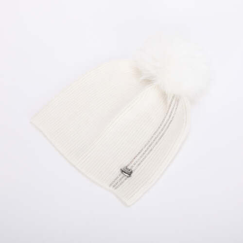 Mimi Muà - Berretto con 3 Strisce di Strass e Pon Pon – Panna