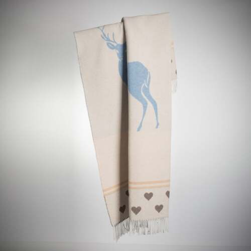 Alternative view of Beat Collection - Plaid art. Cervi misto lana con frange - col. beige celeste