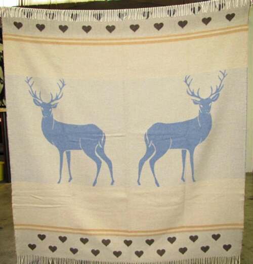 Beat Collection - Plaid art. Cervi misto lana con frange - col. beige celeste