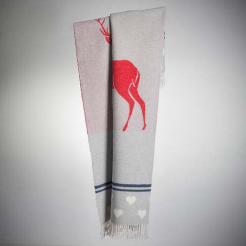 Alternative view of Beat Collection - Plaid art. Cervi misto lana con frange - col. perla rosso