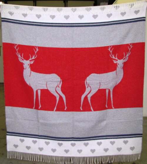 Beat Collection - Plaid art. Cervi misto lana con frange - col. perla rosso