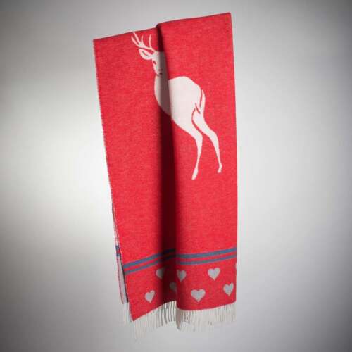 Alternative view of Beat Collection - Plaid art. Cervi misto lana con frange - col. rosso bianco