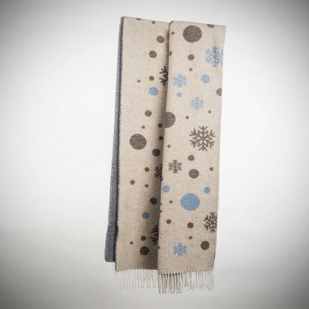 Beat Collection - Plaid art. Fiocco di neve misto lana con frange - Neutro/Celeste