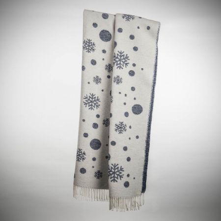 Beat Collection - Plaid art. Fiocco di neve misto lana con frange - Bianco/Blu