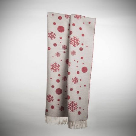 Beat Collection - Plaid art. Fiocco di neve misto lana con frange - Bianco/Ciliegia
