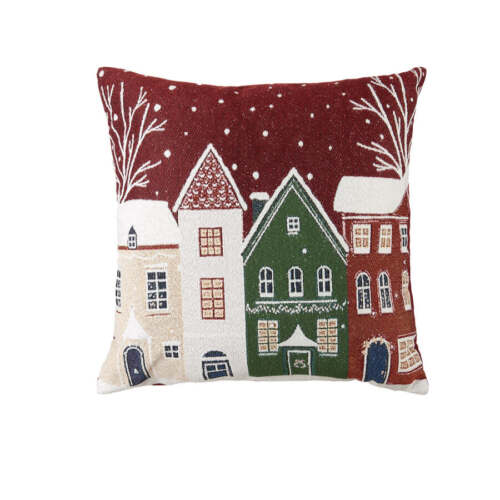 L'Oca Nera - Natale 2025 "Sui tetti, la neve!" Cuscino quadrato rosso villaggio