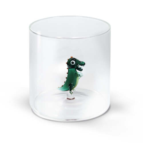 Wd Lifestyle - Bicchiere in vetro borosilicato con soggetto in vetro  all'interno figura Dinosauro