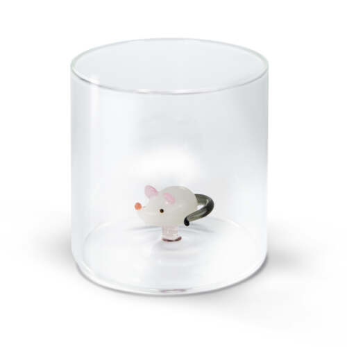 Wd Lifestyle - Bicchiere in vetro borosilicato con soggetto in vetro  all'interno figura Topo