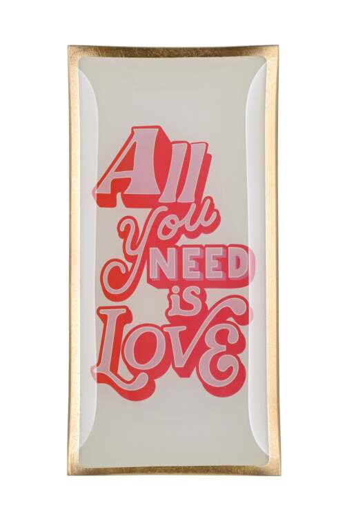 Gift Company - Piatto decorativo in vetro “All You Need Is Love” – Bianco/Rosa/Oro – 10x0,8x21 cm
