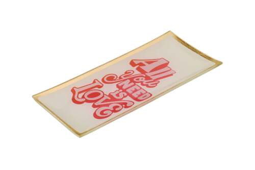 Alternative view of Gift Company - Piatto decorativo in vetro “All You Need Is Love” – Bianco/Rosa/Oro – 10x0,8x21 cm