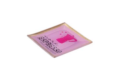 Alternative view of Gift Company - Piatto decorativo in vetro “More Espresso Less Depresso” – Rosa – 10x0,8x10 cm