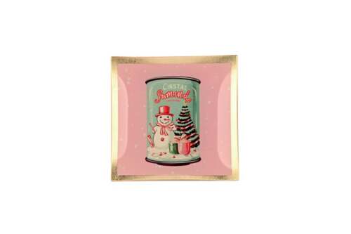 Gift Company - Piatto decorativo in vetro “Snowman” – Rosa – 10x0,8x10 cm