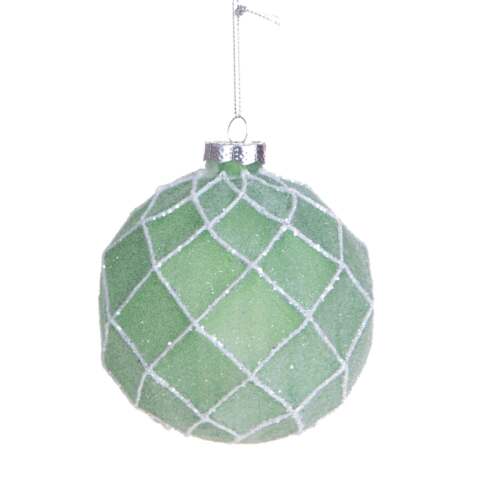 Natale - Sfera Natalizia Ø10 cm in Vetro – Motivo a Rombi Effetto Frozen