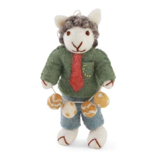 Gry & Sif Handcrafted Uniques - Pecorella Grigia con Ghirlanda di uova – 12 cm