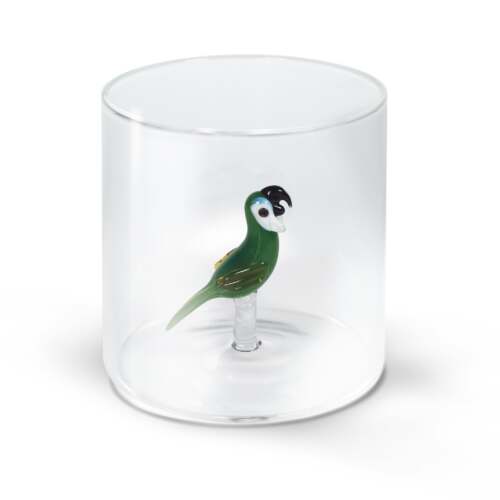 Wd Lifestyle - Bicchiere in vetro borosilicato con soggetto in vetro  all'interno figura Pappagallo