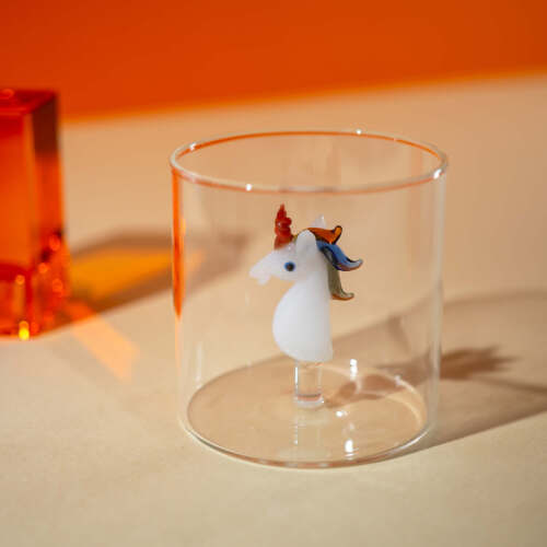 Alternative view of Wd Lifestyle - Bicchiere in vetro borosilicato con soggetto in vetro  all'interno figura Unicorno