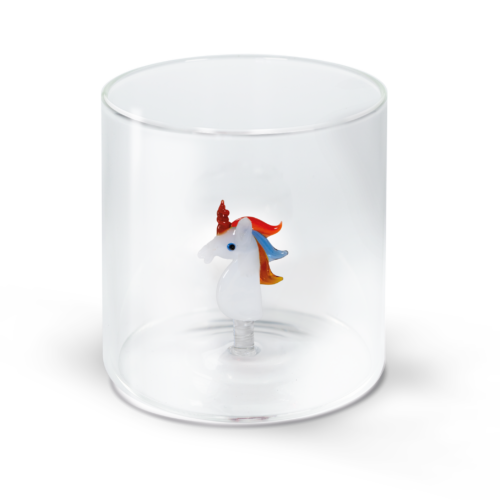 Wd Lifestyle - Bicchiere in vetro borosilicato con soggetto in vetro  all'interno figura Unicorno