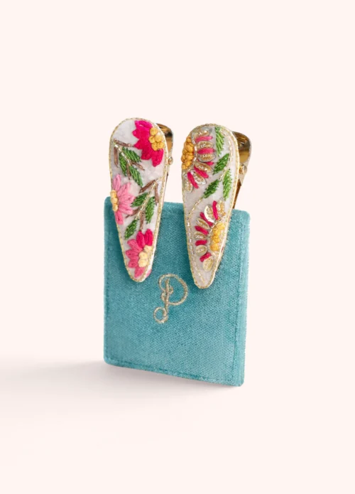 Powder - Fermagli Estivi Donna “Powder Flora” – Set 2 Bianco, Rosa, Verde e Blu