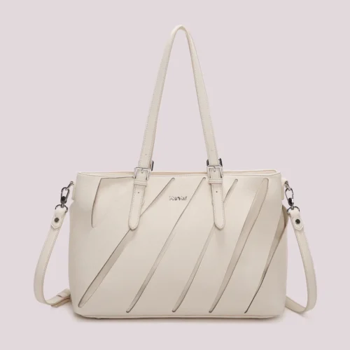 Mimi Muà - Borsa Shopping Donna con Tagli Diagonali – Ecopelle - Panna
