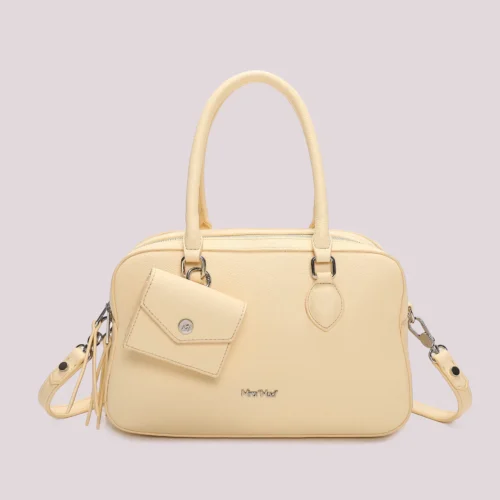 Mimi Muà - Borsa a Spalla Donna con 3 Zip e Mini Borsina – Ecopelle - Giallo chiaro