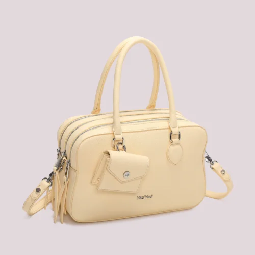Alternative view of Mimi Muà - Borsa a Spalla Donna con 3 Zip e Mini Borsina – Ecopelle - Giallo chiaro