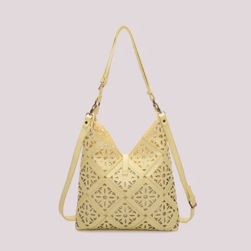 Alternative view of Mimi Muà - Borsa a Spalla con Motivo Traforato - Giallo Chiaro