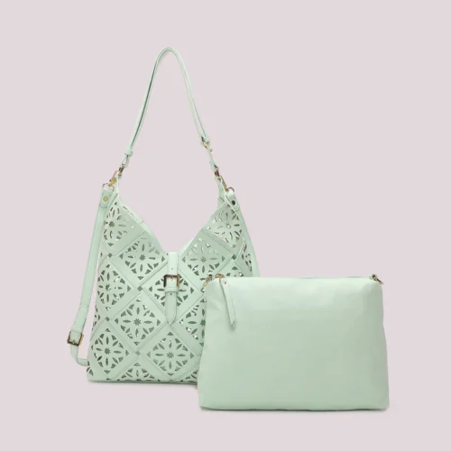 Mimi Muà - Borsa a Spalla con Motivo Traforato - Verde Acqua