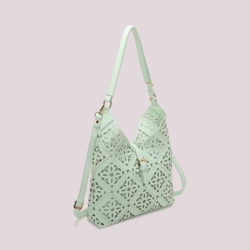 Alternative view of Mimi Muà - Borsa a Spalla con Motivo Traforato - Verde Acqua
