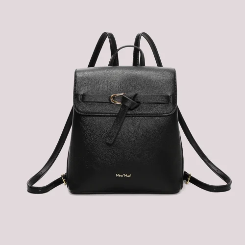 Mimi Muà - Zaino Compatto in Ecopelle con Cinturino Orizzontale - Nero