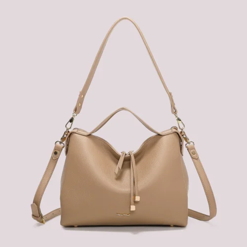 Mimi Muà - Borsa a Spalla con Tira Zip e Dettaglio Quadrato Ecopelle - Taupe