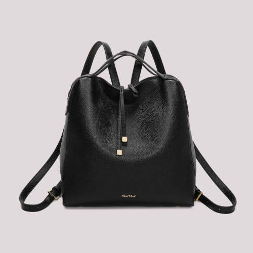 Mimi Muà - Zaino con Tira Zip e Dettaglio Quadrato in Ecopelle - Nero