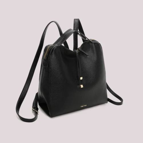 Alternative view of Mimi Muà - Zaino con Tira Zip e Dettaglio Quadrato in Ecopelle - Nero