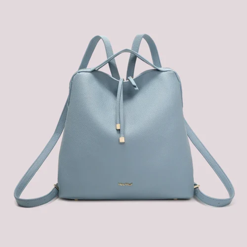 Mimi Muà - Zaino con Tira Zip e Dettaglio Quadrato Ecopelle - Celeste