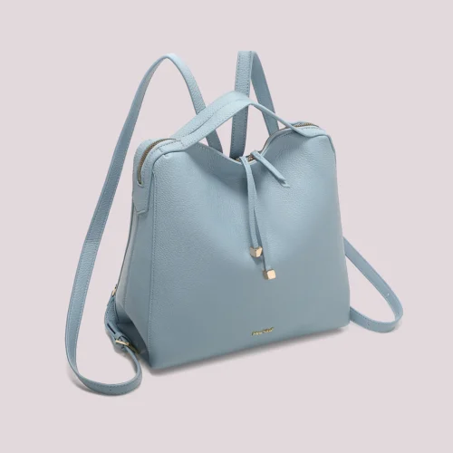 Alternative view of Mimi Muà - Zaino con Tira Zip e Dettaglio Quadrato Ecopelle - Celeste