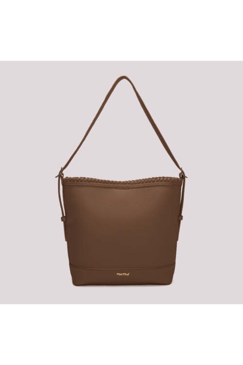 Mimi Muà - Borsa a Secchiello Donna con Bordo Intrecciato – Elegante e Capiente in Ecopelle - Cioccolato