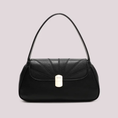 Mimi Muà - Borsa a Spalla con Patta Patchwork in Ecopelle - Nero