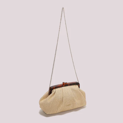 Alternative view of Mimi Muà - Borsa in Rafia con Manico Tartarugato - Naturale