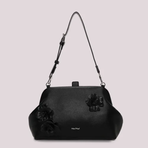 Mimi Muà - Borsa a Bauletto con Fiori in Ecopelle - Nero