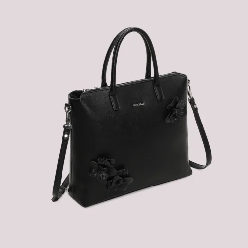 Mimi Muà - Borsa a Spalla con Fiori in Ecopelle - Nero