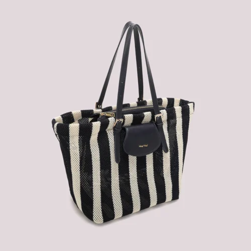 Mimi Muà - Borsa a Spalla in Rete a Righe - Blu/Panna