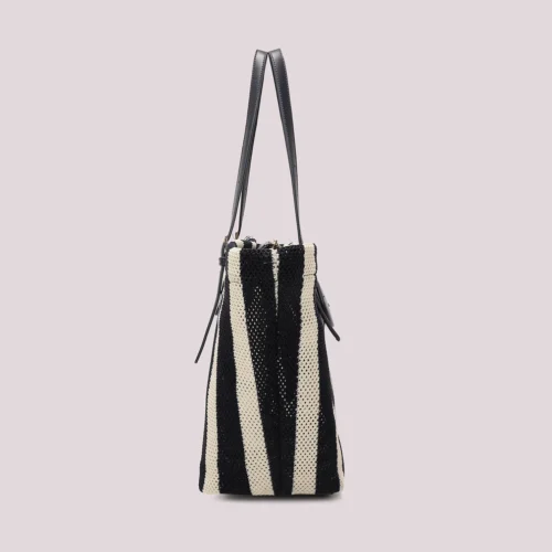 Alternative view of Mimi Muà - Borsa a Spalla in Rete a Righe - Blu/Panna