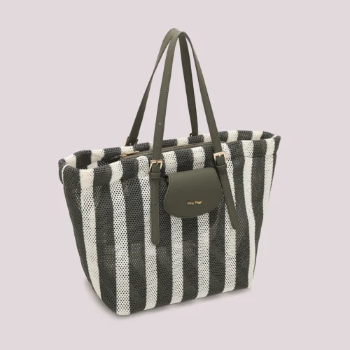 Alternative view of Mimi Muà - Borsa a Spalla in Rete a Righe - Verde/Panna