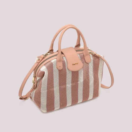 Alternative view of Mimi Muà - Borsa a Bauletto in Rete a Righe - Rosa/Panna