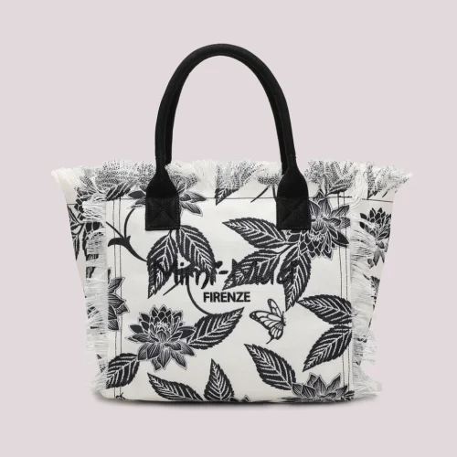 Mimi Muà - Borsa Shopper Grande Fantasia in Dacron - Bianco/Nero